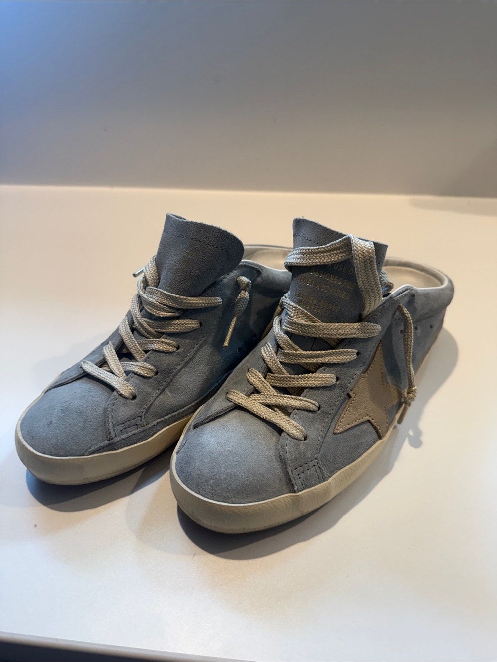 Golden Goose Blue Suede Star-Accent Mule Sneakers